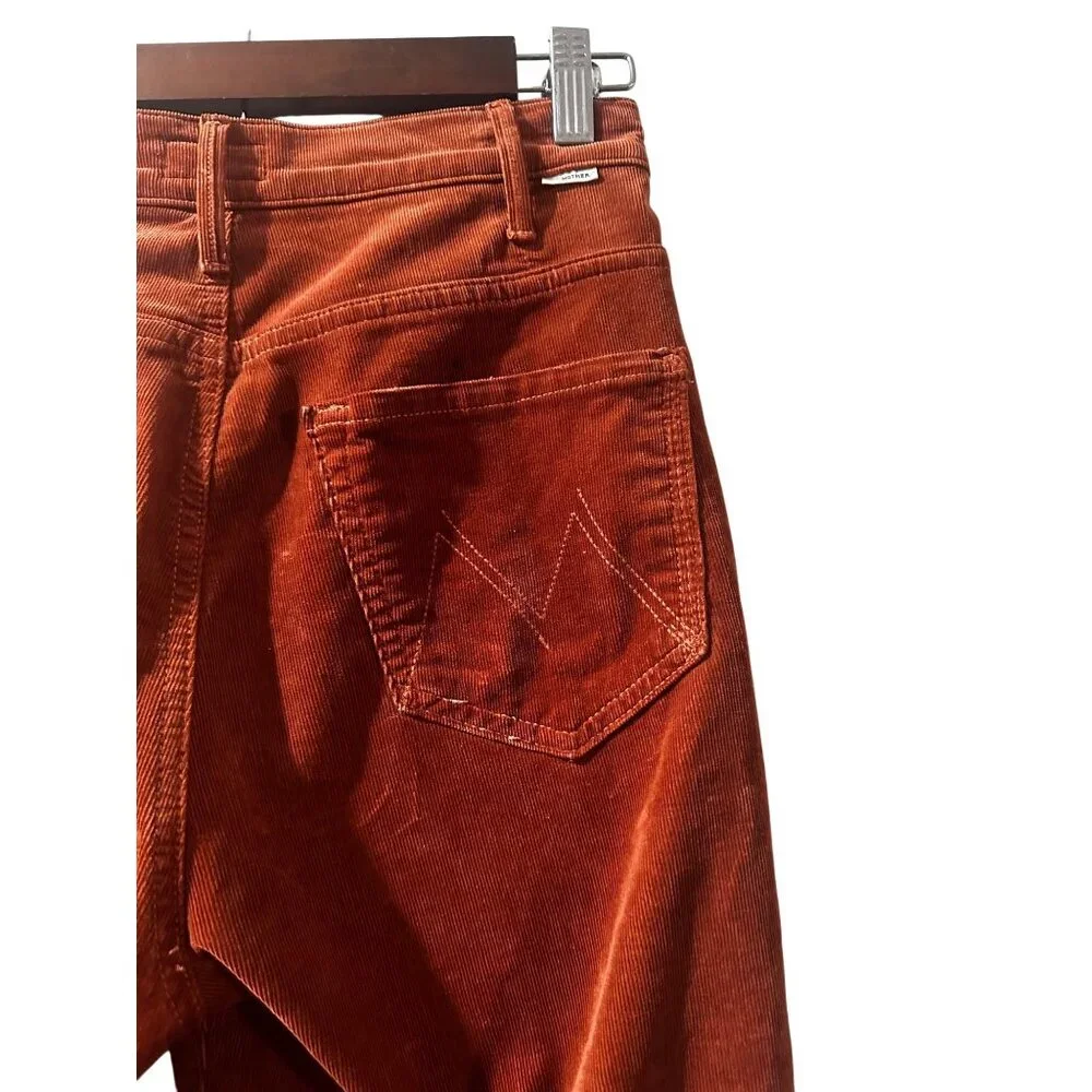 Mother Hustler Ankle Fray Corduroy Pants Womens 27 Brown Kick Flare High Rise